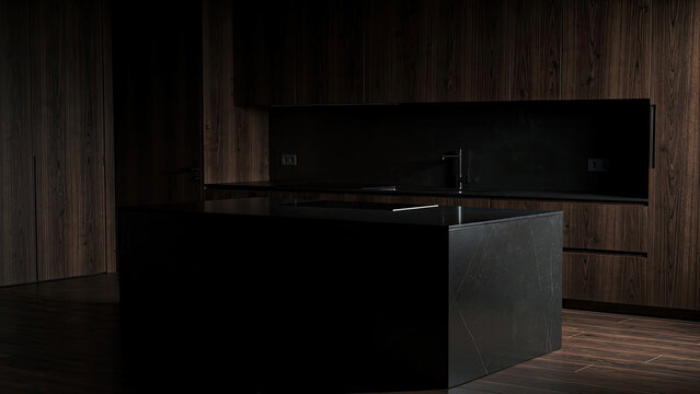 Dark Modern Kitchen Island in Black Wood Kitchen