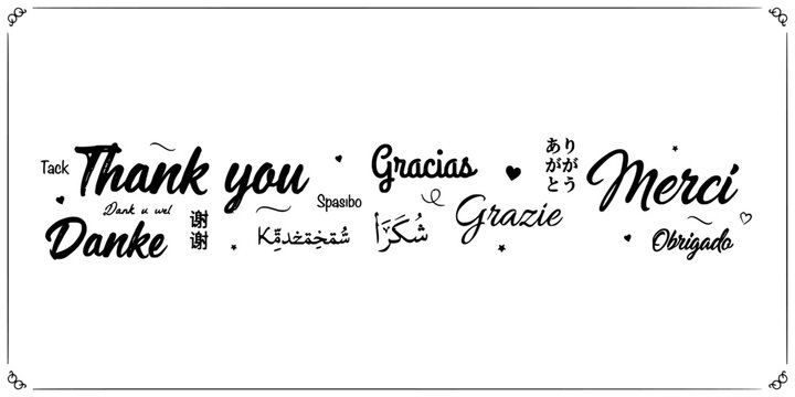 Thank You Written in Various Languages with Heart Symbols Featuring Gratitude, Text, Writing with Hearts and Appreciation