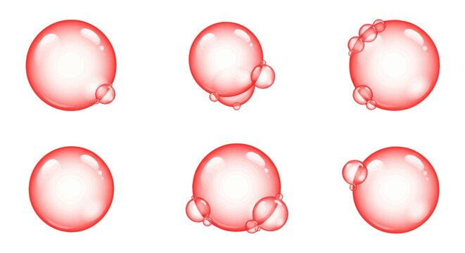 Vibrant red transparent bubbles with circular line texture set
