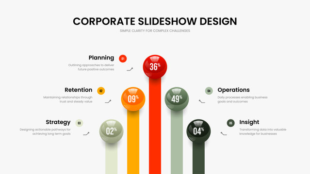 Product Plan Slide Layout Vector Illustration. Modern Introduction 5 Option Graph Presentation Template. Professional Showcase Five Element Chart Slideshow Design.