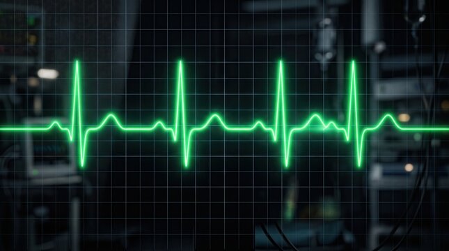 Medical ekg heartbeat signal monitor in hospital setting with heartbeat