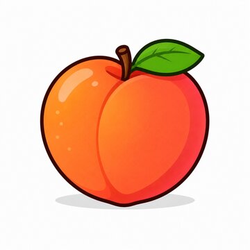 Ripe peach flat vector icon isolated on white background with warm glossy cartoon style