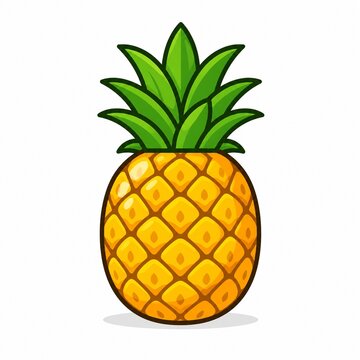 Golden pineapple flat vector icon isolated on white background with tropical green crown