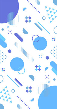 白と青の爽やかな幾何学模様背景 スマホ壁紙やSNS投稿用の縦型ベクターイラスト