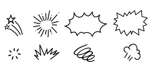 Fototapeta premium Hand Drawn Comic Doodle Elements Set with Speech Bubble Burst and Sketch Effects