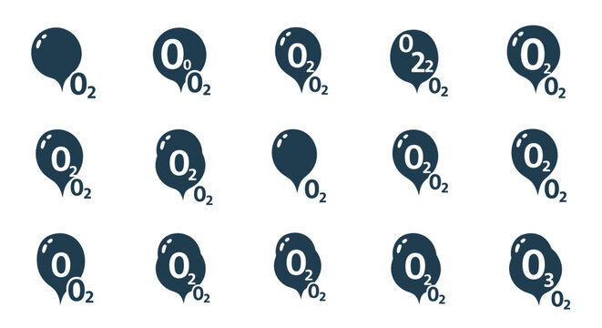 Oxygen gas chemical symbol o2 bubble icons set for science design