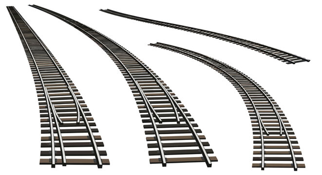 Curved railway tracks and railroad switches for transit design