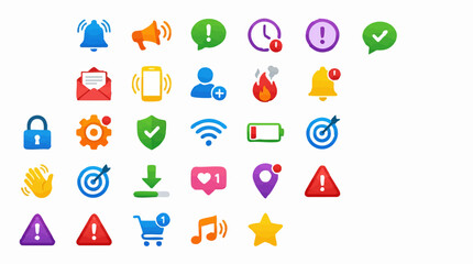 Fototapeta premium Colorful UI/UX icon set for notifications, alerts, and mobile app interfaces