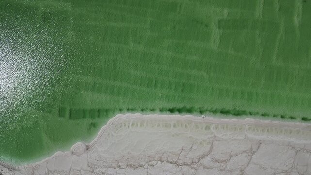 Drone View of Dead Sea Mineral Pools and Salt Formations Israel