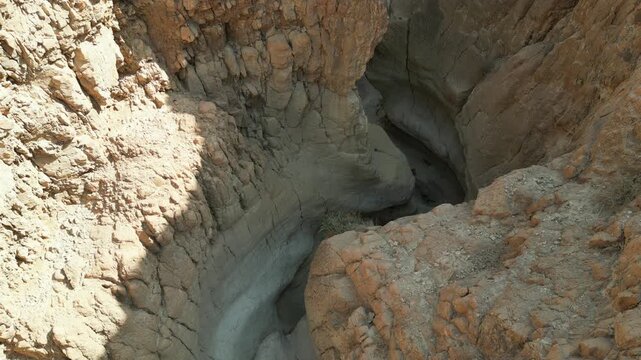 Drone View of Desert Canyon and Rock Pool at Gev Halon Israel