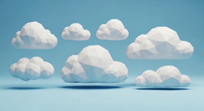 white low poly clouds on blue background