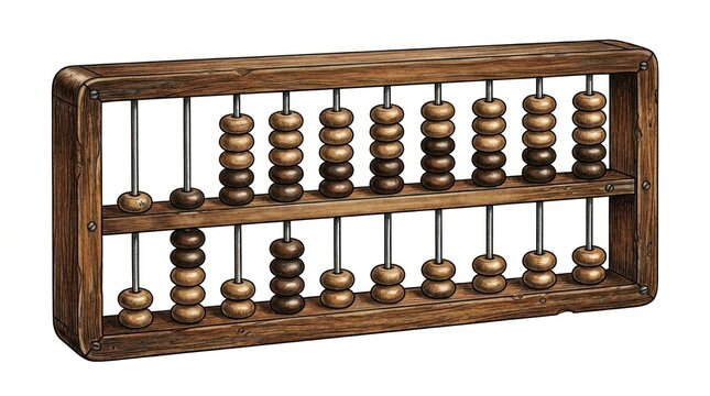 Antique wooden abacus counting tool with beads on rods