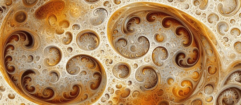 Golden Abstract Fractal Pattern with Recursive Swirling Spirals and Organic Geometric Shapes