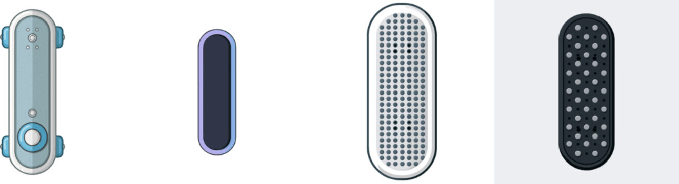 A minimalist flat vector icon of a kick scooter deck with anti-slip grip tape, solid colors, clear outlines, and no logos or text, set against a white background in UI/UX style