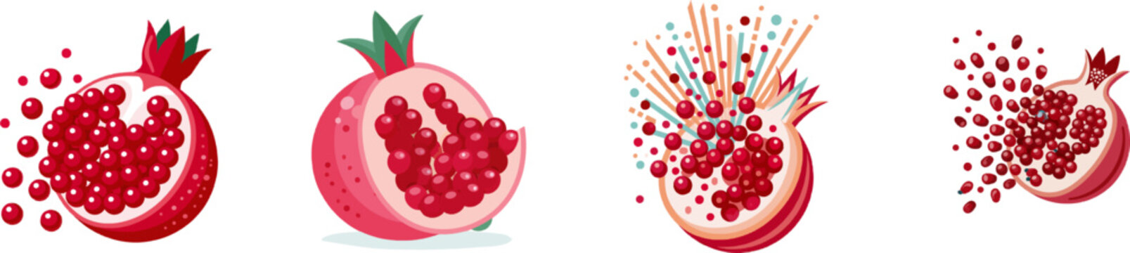A vibrant pomegranate icon with burst arils against a clean white backdrop showcases modern UI aesthetics