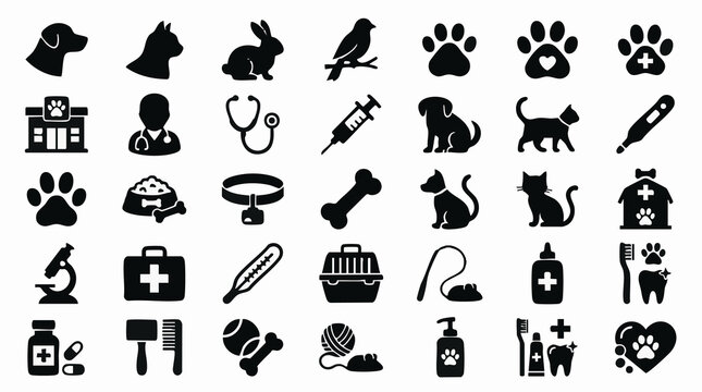 Pet care and veterinary services icon set