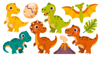 Colorful cartoon dinosaurs and animals playing together in a cheerful scene Vector © AZIFA