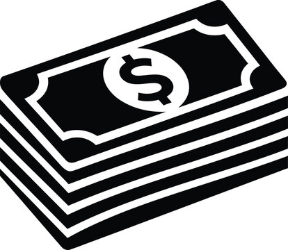 Black and white stack of dollar bills icon isolated on transparent background, Vector