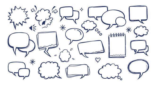 Sketchy hand drawn speech bubbles and talk clouds for communication