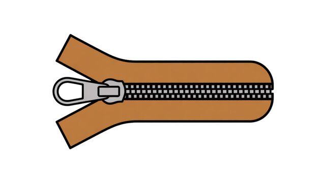Close-up of brown zipper on fabric with metallic teeth Vector