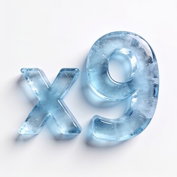 Frozen X9 Symbol in Transparent Ice Isolated on White Background