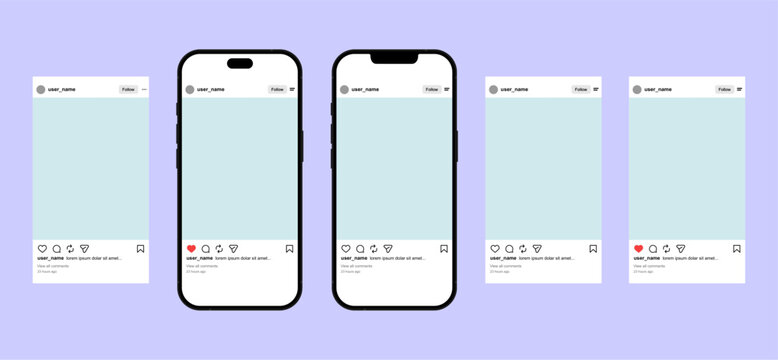 instagram social media post home screen user interface on smartphone mockup. instagram vector template frame layout with latest updates 2026