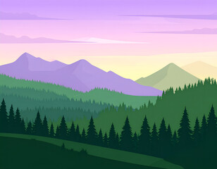 Fototapeta premium Serene Mountain Landscape at Dusk with Purple Hues.