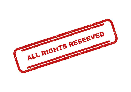 Red all rights reserved rubber stamp seal on a document