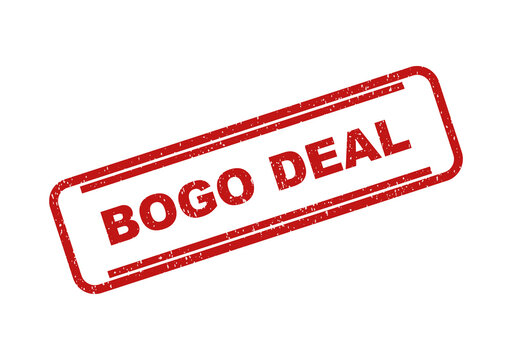 Red bogo deal stamp sign with a vintage distressed ink texture effect