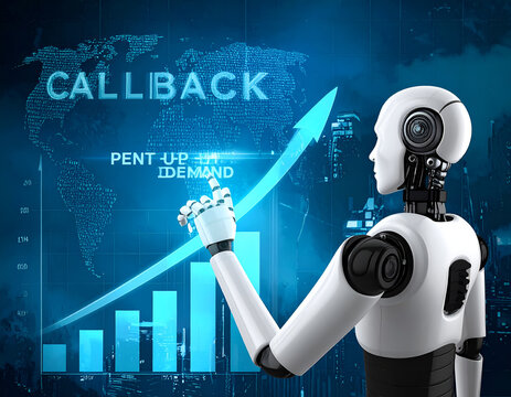 Robot Analyzing Financial Growth Chart with Callback and Pent Up Demand Data.