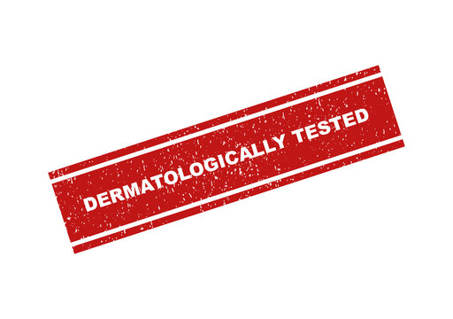 Red dermatologically tested grunge rubber stamp vector illustration