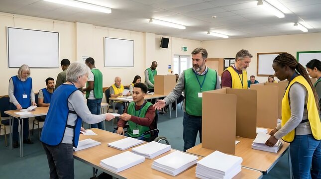 People participating in civic duty and democratic process at polling station