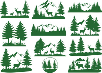 Obraz premium Collection of scenic forest and mountain landscapes with majestic deer perfect for outdoor themed designs