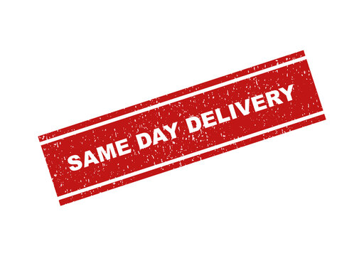 Red grunge rubber stamp print with the text same day delivery
