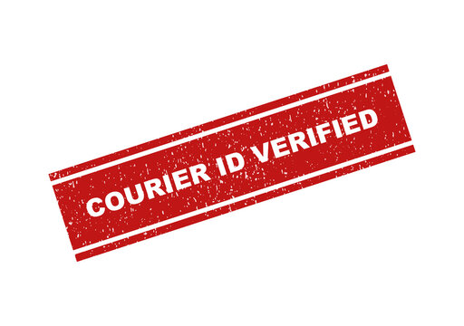 Red grunge rubber stamp with courier id verified text for documents