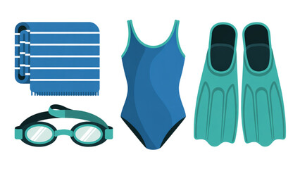 Set of colorful swimming goggles and snorkel mask on a flat surface Vector © AZIFA