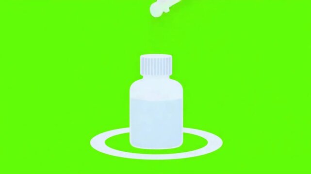 Minimalist Cosmetic Dropper Bottle Dripping Serum Vector Animation on Green Screen Chroma Key
