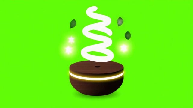 Minimalist Wooden Aromatherapy Diffuser Vector Animation with Mist on Green Screen
