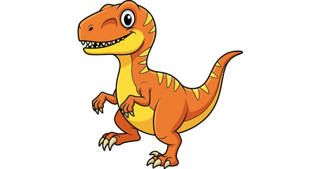 Happy cartoon t-rex dinosaur with orange and yellow stripes © Tyasa