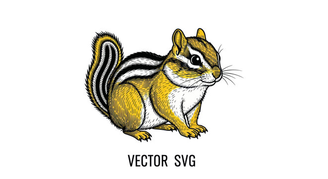 Striped chipmunk handdrawn vintage engraving style sitting profile