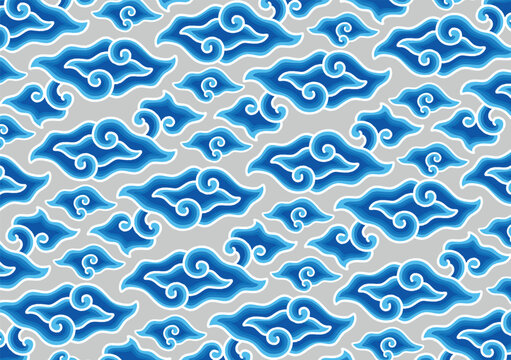 Motif Mega Mendung, batik motif typical of West Java Indonesia, curved line pattern with cloud objects, with developments and various artistic colors