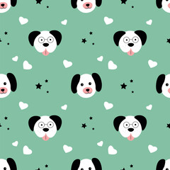 Obraz premium Seamless Baby Dog Pattern on Green Background