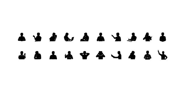 Silhouette Figures in Various Seated Positions and Gestures Featuring Black, Vector, Illustration with People and Human Elements