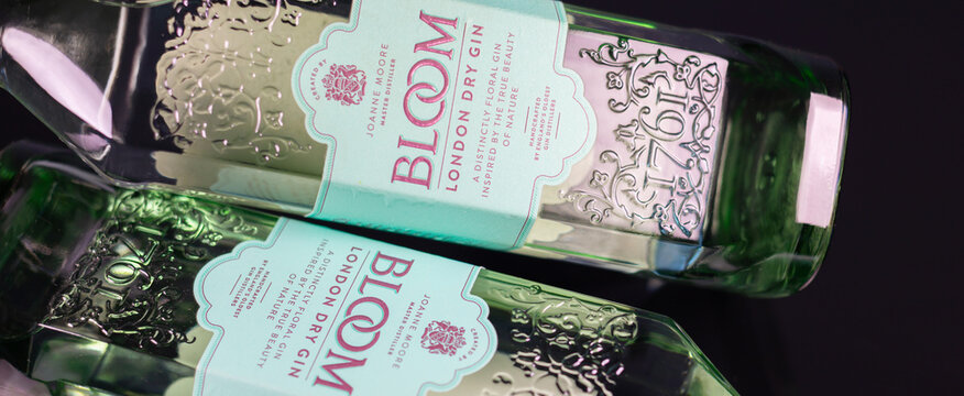 LONDON, UK - 29 MARCH 2025 Bloom Gin London Dry, created by one of the worlds leading gin experts, Master Distiller Joanne Moore, winner of numerous awards