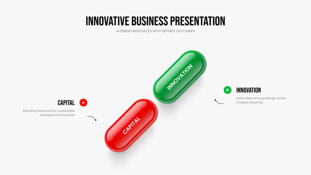 Product Introduction Two Option Infographic Frame Layout. Marketing Report Slide Template Vector Illustration. Company Forecast 2 Step Diagram Slideshow Design.