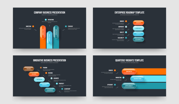 Modern Introduction 3 4 5 Step Infographic Presentation Template Collection. Financial Planning Three Four Five Element Diagram Slide Design Vector Illustration Bundle.