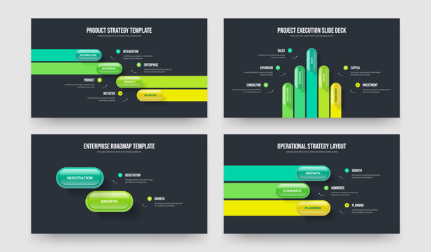 Professional Innovation Four Five Two Three Step Diagram Slideshow Layout Vector Illustration Set. Creative Performance 4 5 2 3 Option Infographic Frame Design Collection.