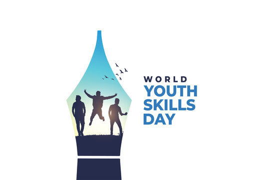 World Youth Skills Day concept vector illustration. Young peoples celebrating success.	