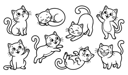 Fototapeta premium Cute Funny Cartoon Cats Black White Vector Set