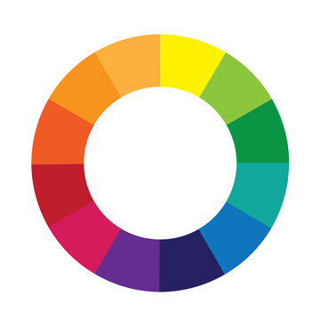 Vector color wheel chart isolated on white background.A colorful color wheel ring chart showing 12 standard hue segments, used as a guide for color theory, art design, and harmony pale